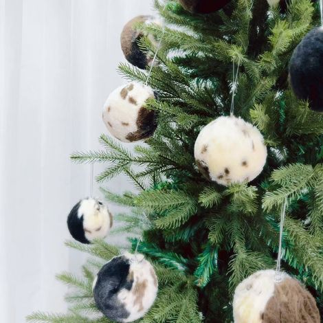 Boule De Décoration De Noël - Fourrure Synthétique Imprimé Vache - Pour Arbre De Noël Intérieur Extérieur - Lot De 10 (1/5)