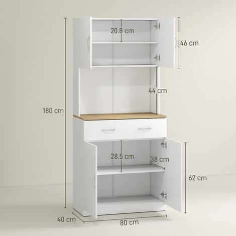 Buffet de cuisine avec placard à 2 portes et tiroirs en bois, 80 x 40 x 180 cm, blanc (1/5)