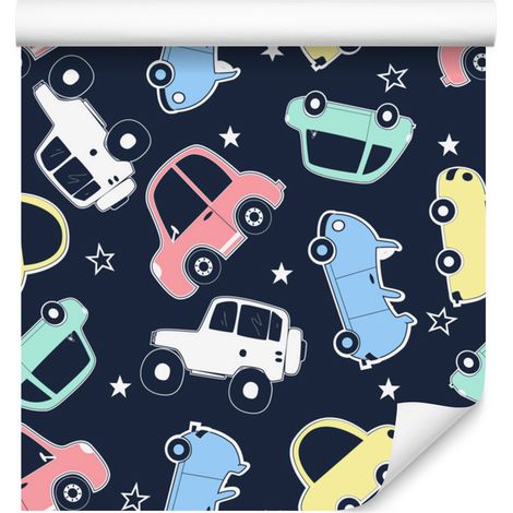 Papel pintado de coches y estrellas de colores para salón y dormitorio, 50x1000 cm. (1/5)