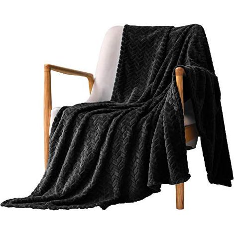 Couverture en Flanelle Super Douce, en Microfibre de Haute Gualité, noir 127 x 178cm, Confortable et Chaude, Convient à Toutes Les Saisons (1/5)