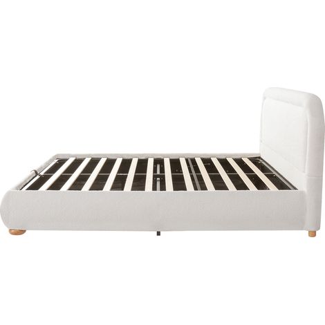 Cama canapé doble 160x200 cm en bouclé blanco con somier y cabecero (1/5)