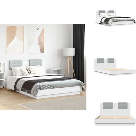 Bettgestell mit Kopfteil Weiß 140x200 cm Holzwerkstoff - Bettsofa - Doppelbett - Boxspringbetten - Bettkopfteil - Holzrahmen Bett (1/5)
