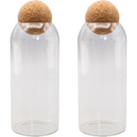 Salt Shaker - Pepper Shaker - Mouth-Blown Glass - Oak Stopper - For Dining Table - Set of 2 (1/5)