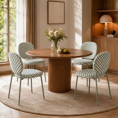 Lot de 4 chaises repas 47x47x86 cm en tissu vert amande et blanc (1/5)