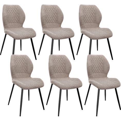 Lot de 6 Chaises salle à manger,Pieds en métal et revêtement en à Motif Diamant,avec Coussin en éponge de lin-Marron