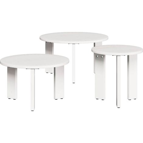 Couchtisch 3 pcs Weiß Massivholz Kiefer