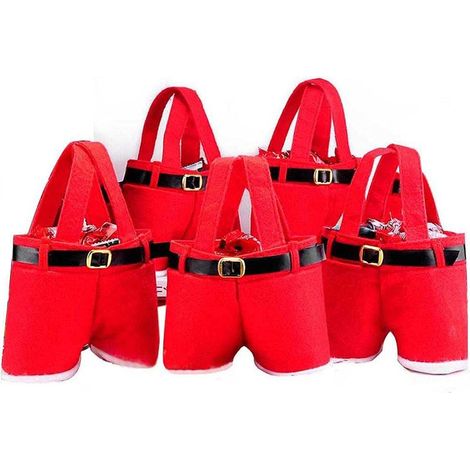Weihnachtsgeschenktüte – Rote Baumwolltüte im Weihnachtsmannhosen-Design – 21 x 14,5 cm – Für Pralinen, Süßigkeiten und kleine Geschenke – 5er-Pack (1/5)