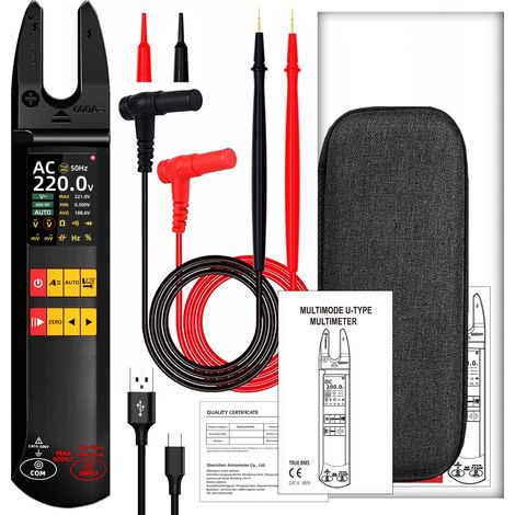 Pince ampèremétrique BSIDE U5 en forme de U, testeur de courant continu alternatif 600 A, True RMS, plage automatique, écran couleur TFT, NCV/Zéro, multimètre rechargeable USB 1200 mAh (1/5)