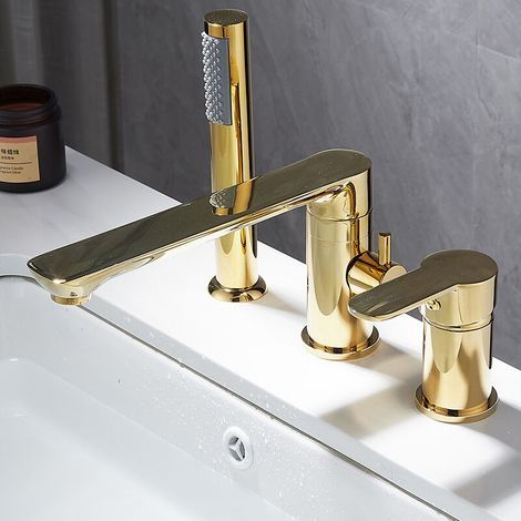 3-Loch-Duschset für Badewanne, separater Messingkörper, Wandmontage, Gold (1/5)