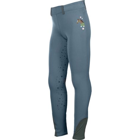 9/11 anni, blu scuro: Leggings per equitazione da bambina modello pony dream II con full grip e stampa stelle (1/5)