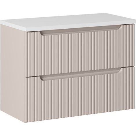 Ensemble Meuble Vasque 2 tiroirs et Plateau Blanc L 80 x P 40 x H 59,5 cm - Astral - Beige crème - Livraison gratuite