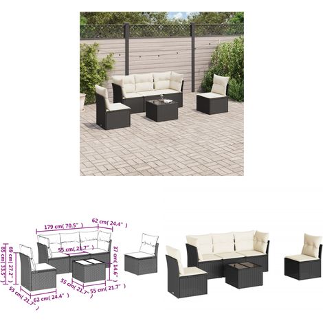 6-tlg. Garten-Sofagarnitur mit Kissen Schwarz Poly Rattan - Gartenmöbel - Esstischgarnitur - Rattan Möbel - Outdoor Sofa - Balkonmöbel - Home & Living