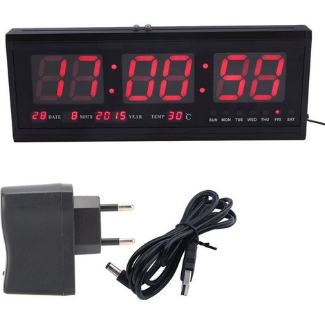 Horloge murale numérique, calendrier 110-240 V et affichage de la température, montre LED en verre avec prise UE pour la maison, la salle de classe, la chambre à coucher, le bureau (1/5)