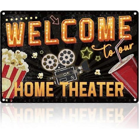 Retro-Kino-Wanddekoration, 20 x 30 cm Metallschild „Willkommen in unserem Heimkino“, Vintage-Poster für Zuhause und Café. (1/5)