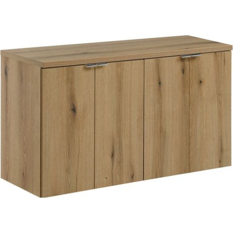 Wandhängendes Badezimmer-Set VANO in Eichenoptik 100cm: Unterschrank mit Schränken + Abdeckplatte für Waschbecken