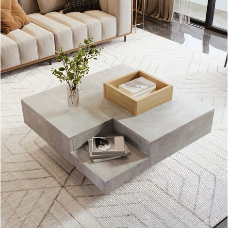 Table salon rangement mobile 72x72 cm bois gris OKMYHOME (1/5)