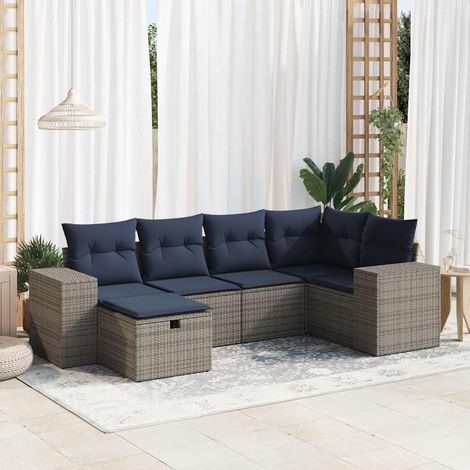 vidaXL Salon de jardin 6 pcs avec coussins gris résine tressée (1/5)