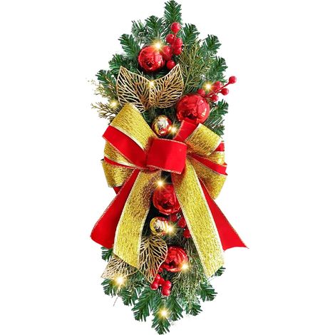 Guirlande De Noël Pré-Éclairée Sans Fil - Couronne De Porte D'Entrée Ou Murale Pour Décoration Intérieure Et Extérieure - 1 Pièce (1/5)