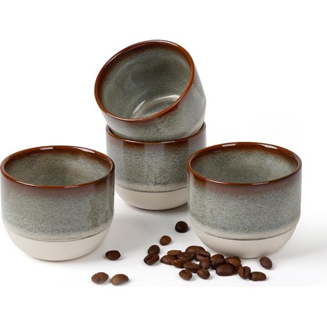 Lot de 4 tasses à expresso  140 ml  Mini tasse à expresso – Fabriqué à la main à paroi épaisse  Tasses en faïence  Sans anse  Tasses à café  Moka  Cadeau au design (1/5)