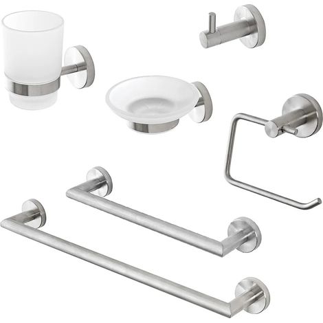 Set accessori a muro 6 pezzi in acciaio inox satinato e viti incluse  Galassia (1/5)