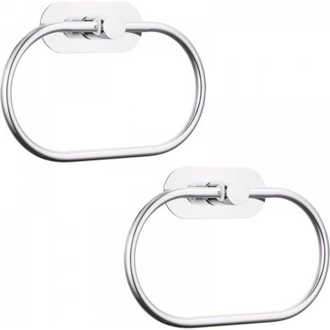 Lot de 2 anneaux porte-serviettes autocollants pour salle de bain, fixation murale, acier inoxydable, accessoires de quincaillerie, sans perçage, porte-serviettes rond moderne, chrome (1/5)