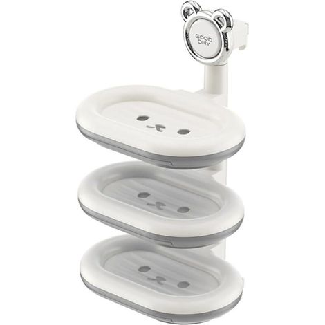 Porte-savon de douche à trois niveaux, porte-shampoing rotatif, porte-savon mural auto-drainant, porte-éponge de cuisine (gris) (1/5)