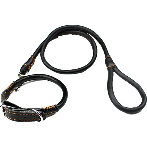 Collier Chien Cuir Rond Tannage Végétal Pour Peau Sensible Et Poils Longs Noir (1/5)
