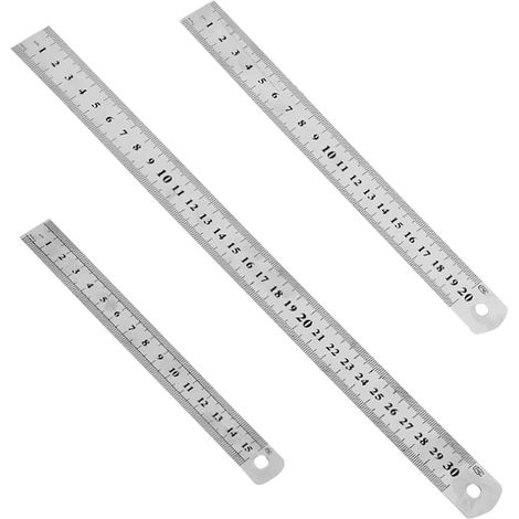 3 Pcs Acier inoxydable Règle précision Métal Droite Règle en Kit 15 cm(6''), 20cm(8'') ,30cm(12'') Argent Réglet en Inox
