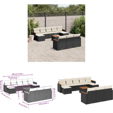 11-tlg. Garten-Sofagarnitur mit Kissen Schwarz Poly Rattan - Gartenmöbel - Gartensorte - Lounge Set - Outdoor Möbel - Rattan Sofa - Home & Living (1/3)