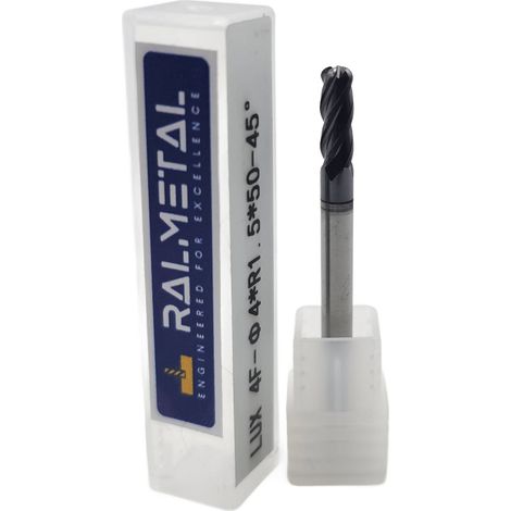 Fresa a raggio in metallo duro integrale 4 x R1.5 x 50 45 HRC (1/4)