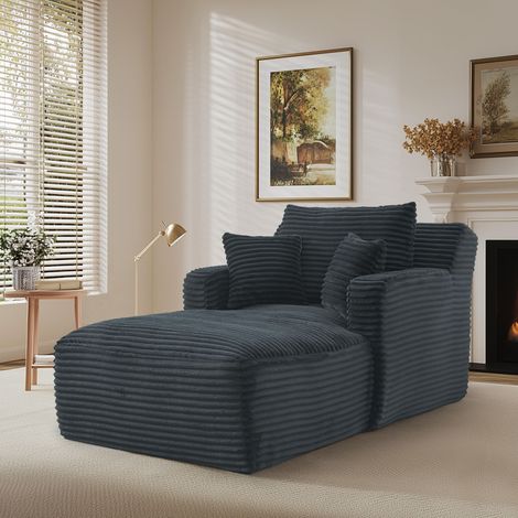 Divano relax grigio scuro, moderna chaise longue in velluto a coste per soggiorno o ufficio, non richiede montaggio, 166x100x73,9 cm (1/5)