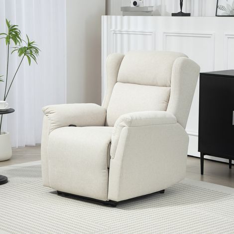Sillón reclinable manual de lino beige con reposapiés y muelles ensacados OKWISH (1/5)