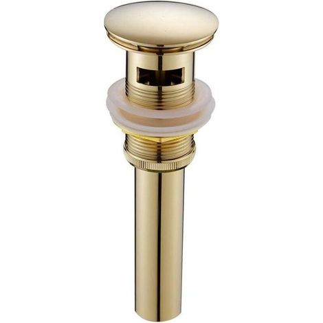 ZVD-Moderne Pop-up Rétro Bouchon Bonde de Lavabo Vidange Clic-clac avec Trop-Plein en Laiton Doré Universel Valve Draineur d’Evier Vasque Siphon avec Trou de Débordement Poli- avec Trop- (1/4)