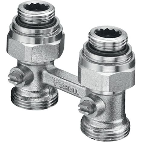 Robinet à double passage pour chauffage central, à passage direct, filetage femelle G 1/2", nickel mat