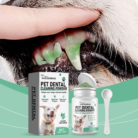 Poudre nettoyante dentaire douce pour chien, rafraîchit l'haleine et protège la santé bucco-dentaire de votre animal – 50 g + dosette (1/5)