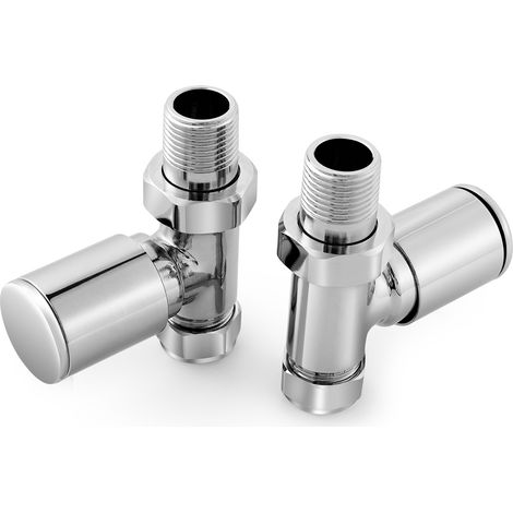 EMKE Chrome Modern Straight Radiator Valves Rad Heated Towel Rail Pair 15mm 1/2 (1/5)