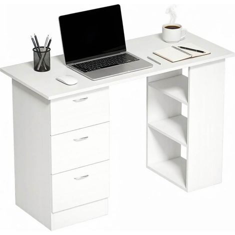Scrivania per computer 120 x 49 x 72 cm in MDF bianco con 3 cassetti - CHICFURN (1/5)