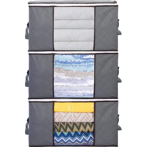Lot de 3 sacs de rangement pliables de 90 litres avec poignées renforcées pour couettes, couvertures, oreillers, vestes, 60x40x35 cm (1/5)
