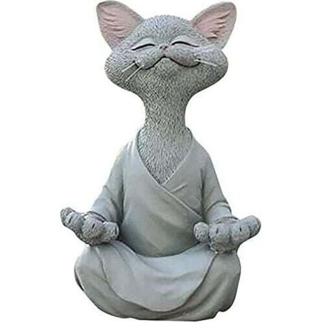 Figura de gato, gato feliz de meditación y yoga, escultura de gato zen en postura relajada para decoración de jardín al aire libre, regalo para amantes de los gatos. (1/4)