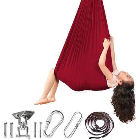 Burgunderfarbener Hängematten-Schaukelstuhl für Kinder und Erwachsene, Yoga-Hängematte für drinnen und draußen, Hängehängematte mit 360°-Dreh-Set – 280 x 150 cm