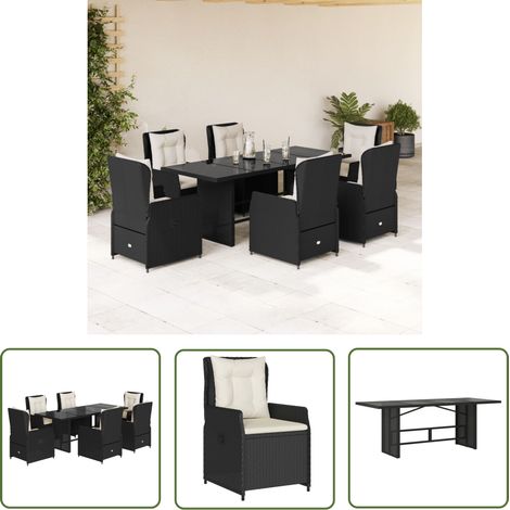The Living Store 7-tlg. Garten-Essgruppe mit Kissen Schwarz Poly Rattan - Gartentisch - Esstisch - Gartenmöbel Set - Outdoor Möbel - Terrassenmöbel (1/5)