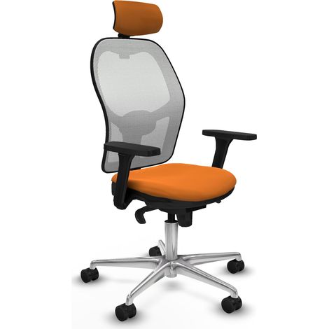 Jorquera sincro malla blanca similpiel naranja brazos 3D base aluminio cabecero 2D ruedas 65mm nailon (1/5)