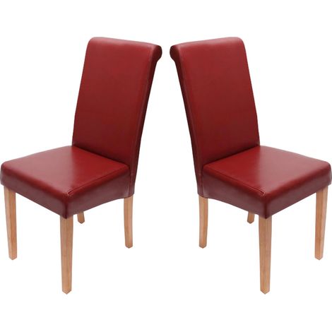 [NEUWERTIG] 2er-Set Esszimmerstuhl Lecce II, Leder rot, helle Beine (1/3)