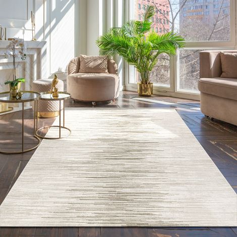 Paco Home Alfombra Salón Pelo Corto Escandinava Boho Suave Unicolor Patrón 3D Crema 200x290 cm