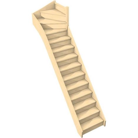 Levigne – Escalier quart tournant haut hêtre lamellé-collé 280 cm – 13 marches + nez de palier – Largeur 80 cm – Encombrement 273 cm