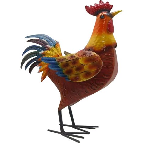 1 Sculpture de coq, métal, peinture à la main, 32x12x40cm, décoration jardin, intérieur (1/5)