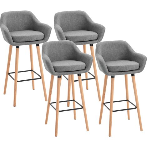 Tabourets de Bar HOMCOM Design scandinave - Lot de 4 tabourets de Bar avec Repose-Pieds et accoudoirs - Bois massif Lin Gris foncé (1/5)