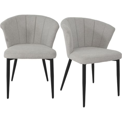 Lot 2 chaises repas en tissu gris clair et pieds métal noir – MONTREAL (1/5)