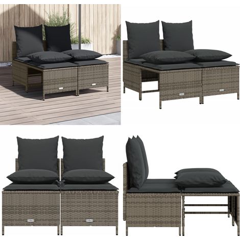 Salon de jardin 4 pcs avec coussins gris résine tressée - Ensemble Salon De Jardin - Salon De Jardin Extérieur - Mobilier De Jardin - Canapé D'extérieur - Chaise Longue - Home & Living (1/5)