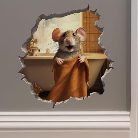 Sticker mural,3 pièces Souris dans une serviette dans un trou de souris - Autocollant mural 3D avec trou de souris (1/5)